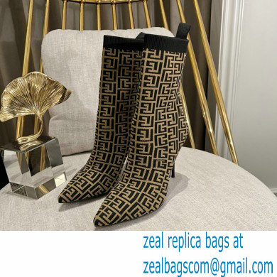 Balmain Heel 9.5cm Bicolor stretch knit Skye ankle boots with Balmain monogram 05 2022 - Click Image to Close