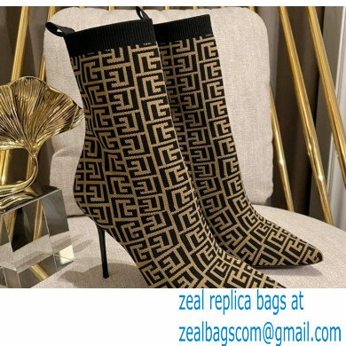 Balmain Heel 9.5cm Bicolor stretch knit Skye ankle boots with Balmain monogram 05 2022