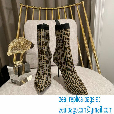 Balmain Heel 9.5cm Bicolor stretch knit Skye ankle boots with Balmain monogram 05 2022 - Click Image to Close