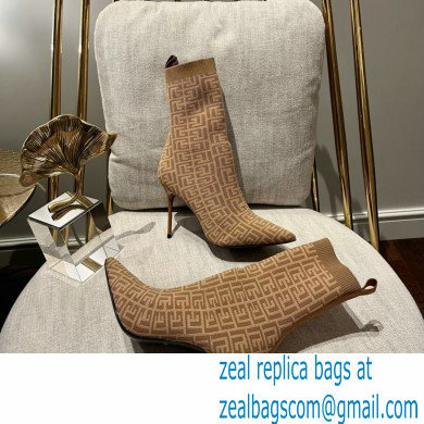 Balmain Heel 9.5cm Bicolor stretch knit Skye ankle boots with Balmain monogram 06 2022