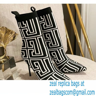Balmain Heel 9.5cm Bicolor stretch knit Skye ankle boots with Balmain monogram 07 2022