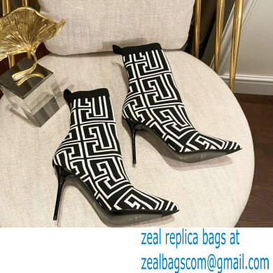 Balmain Heel 9.5cm Bicolor stretch knit Skye ankle boots with Balmain monogram 07 2022