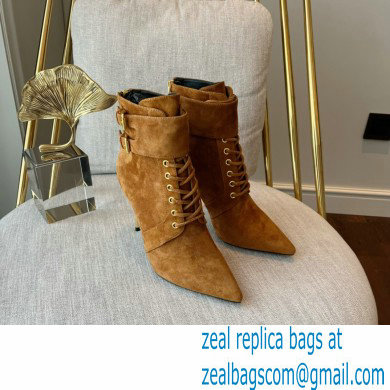 Balmain Heel 9.5cm Uria ankle boots Suede Brown 2022 - Click Image to Close