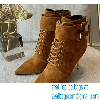 Balmain Heel 9.5cm Uria ankle boots Suede Brown 2022 - Click Image to Close