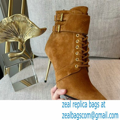 Balmain Heel 9.5cm Uria ankle boots Suede Brown 2022 - Click Image to Close