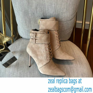 Balmain Heel 9.5cm Uria ankle boots Suede Nude 2022 - Click Image to Close