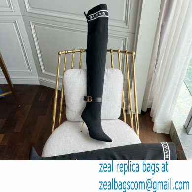 Balmain Heel 9.5cm knit Raven thigh-high boots Black 2022