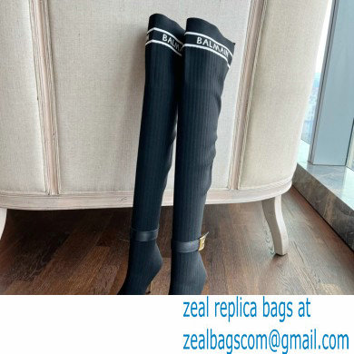 Balmain Heel 9.5cm knit Raven thigh-high boots Black 2022