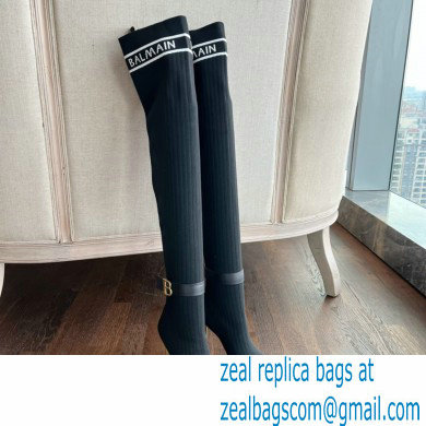 Balmain Heel 9.5cm knit Raven thigh-high boots Black 2022