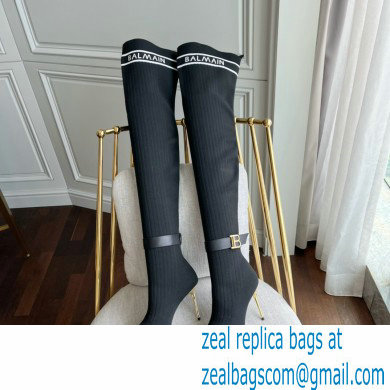 Balmain Heel 9.5cm knit Raven thigh-high boots Black 2022