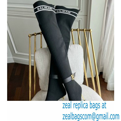 Balmain Heel 9.5cm knit Raven thigh-high boots Black 2022