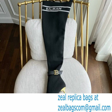 Balmain Heel 9.5cm knit Raven thigh-high boots Black 2022