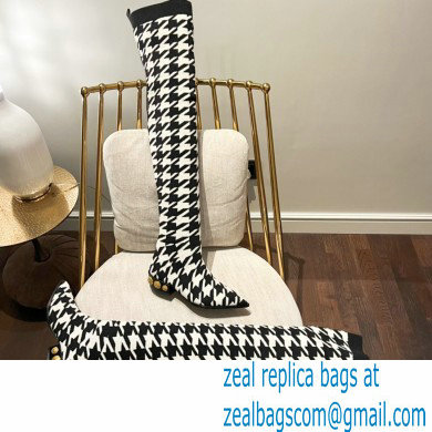 Balmain stretch knit Coin thigh-high boots houndstooth pattern 2022 - Click Image to Close