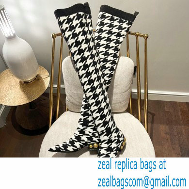 Balmain stretch knit Coin thigh-high boots houndstooth pattern 2022 - Click Image to Close