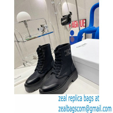 Celine Bulky Laced Up Boots In Nylon And Shiny Bull Black 2022 - Click Image to Close