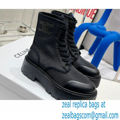 Celine Bulky Laced Up Boots In Nylon And Shiny Bull Black 2022