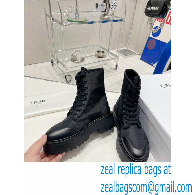 Celine Bulky Laced Up Boots In Nylon And Shiny Bull Black 2022 - Click Image to Close