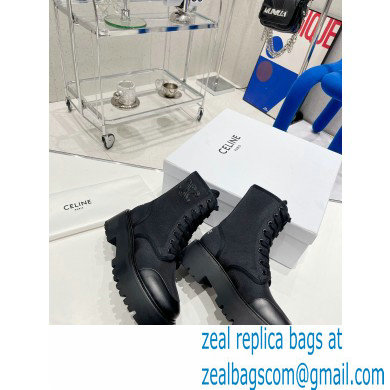 Celine Bulky Laced Up Boots In Nylon And Shiny Bull Black 2022 - Click Image to Close