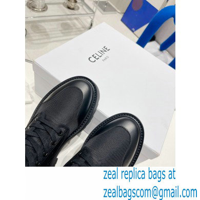 Celine Bulky Laced Up Boots In Nylon And Shiny Bull Black 2022