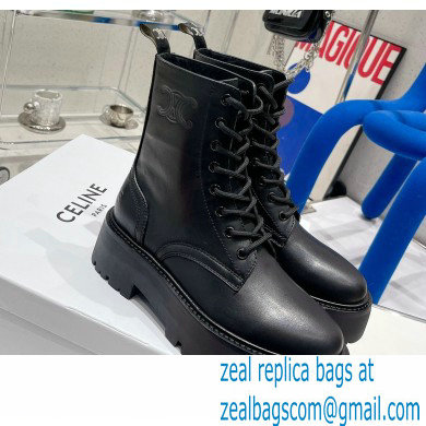 Celine Bulky Laced Up Boots In Shiny Bull Black 2022