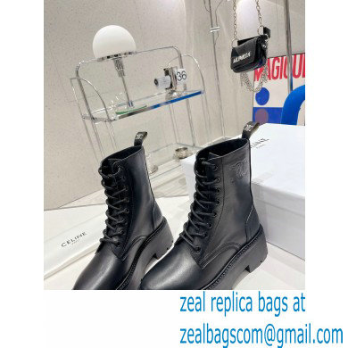 Celine Bulky Laced Up Boots In Shiny Bull Black 2022
