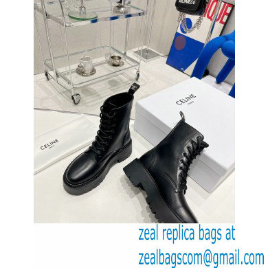 Celine Bulky Laced Up Boots In Shiny Bull Black 2022