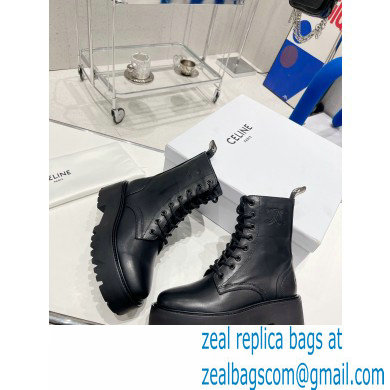 Celine Bulky Laced Up Boots In Shiny Bull Black 2022