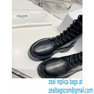 Celine Bulky Laced Up Boots In Shiny Bull Black 2022