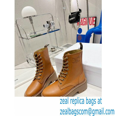 Celine Bulky Laced Up Boots In Shiny Bull Brown 2022 - Click Image to Close