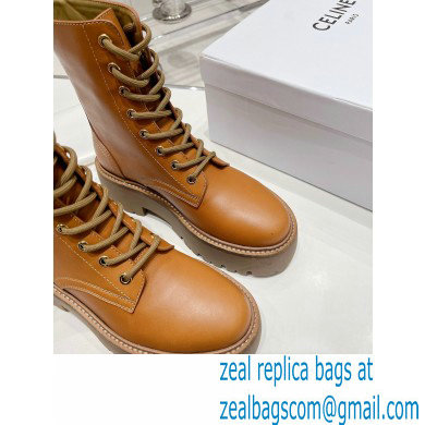 Celine Bulky Laced Up Boots In Shiny Bull Brown 2022