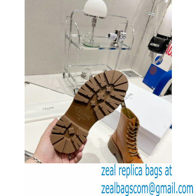 Celine Bulky Laced Up Boots In Shiny Bull Brown 2022 - Click Image to Close