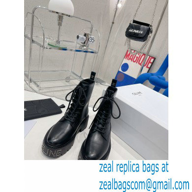 Celine Lace-up Boots With Studded Outsole Celine Bulky In Shiny Bull Black 2022 - Click Image to Close