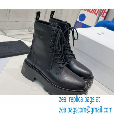 Celine Lace-up Boots With Studded Outsole Celine Bulky In Shiny Bull Black 2022