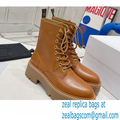 Celine Lace-up Boots With Studded Outsole Celine Bulky In Shiny Bull Brown 2022