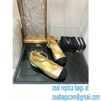 Chanel Calfskin Mary Janes Ballerinas G39281 GOLD 2022 - Click Image to Close