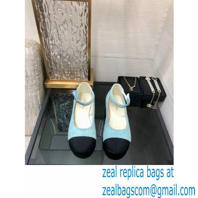 Chanel Corduroy Mary Janes Ballerinas G39281 LIGHT BLUE 2022