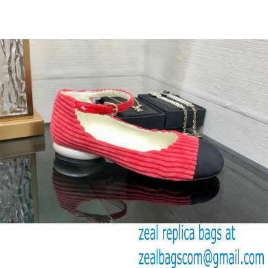 Chanel Corduroy Mary Janes Ballerinas G39281 RED 2022