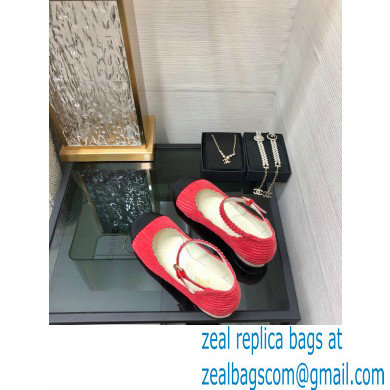 Chanel Corduroy Mary Janes Ballerinas G39281 RED 2022