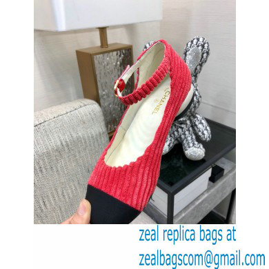 Chanel Corduroy Mary Janes Ballerinas G39281 RED 2022 - Click Image to Close