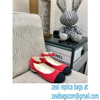 Chanel Corduroy Mary Janes Ballerinas G39281 RED 2022