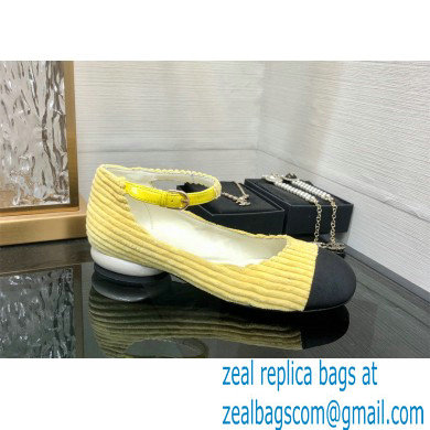 Chanel Corduroy Mary Janes Ballerinas G39281 YELLOW 2022