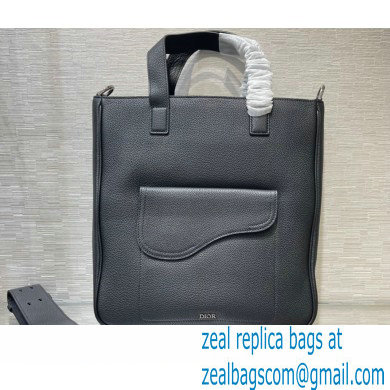 Dior Black Grained Calfskin Saddle Tote Bag with Shoulder Strap 2022