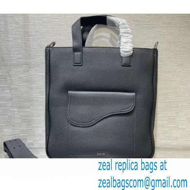 Dior Black Grained Calfskin Saddle Tote Bag with Shoulder Strap 2022