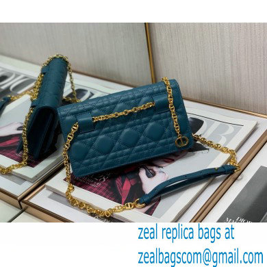 Dior Caro Belt Pouch with Chain Bag in Supple Cannage Calfskin Azure Blue 2022