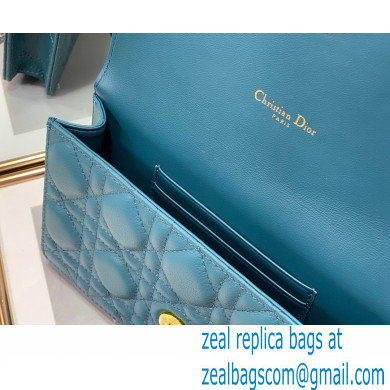 Dior Caro Belt Pouch with Chain Bag in Supple Cannage Calfskin Azure Blue 2022