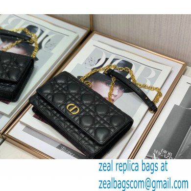 Dior Caro Belt Pouch with Chain Bag in Supple Cannage Calfskin Black 2022