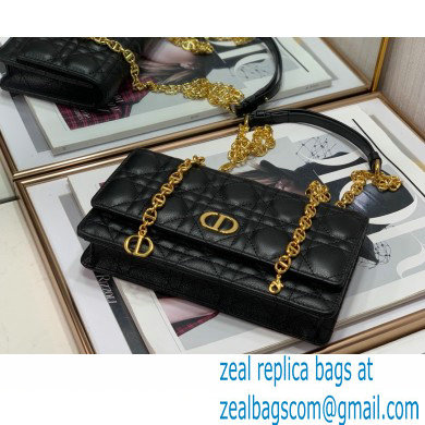 Dior Caro Belt Pouch with Chain Bag in Supple Cannage Calfskin Black 2022