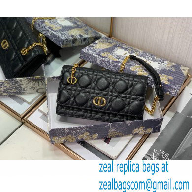 Dior Caro Belt Pouch with Chain Bag in Supple Cannage Calfskin Black 2022