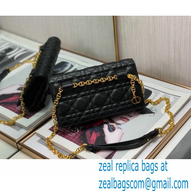 Dior Caro Belt Pouch with Chain Bag in Supple Cannage Calfskin Black 2022