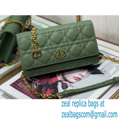 Dior Caro Belt Pouch with Chain Bag in Supple Cannage Calfskin Green 2022 - Click Image to Close